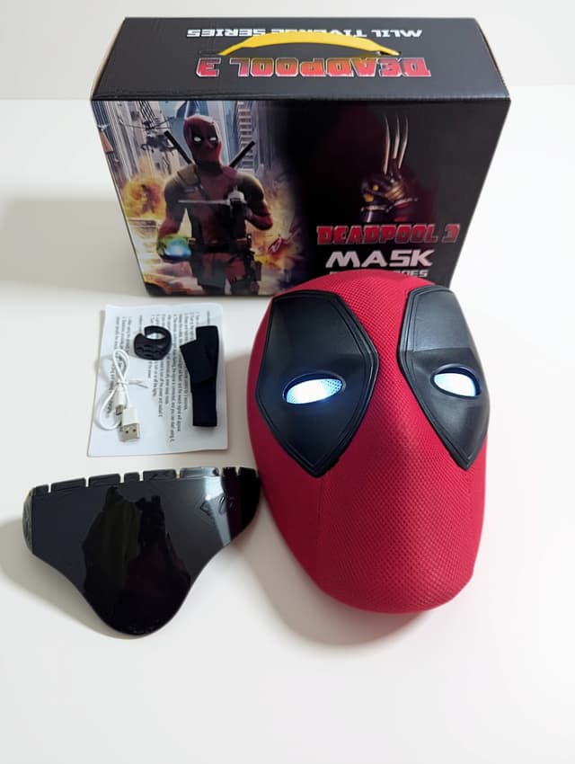 Deadpool 1:1 Wearable Mask + Action Figure — Movable Glowing Eyes (Remote Control)